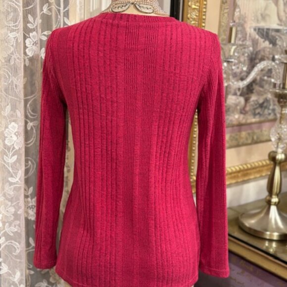 "RASPBERRY" PULL OVER LIGHT WEIGHT SWEATER WITH WIDE WALE PATTERN Women's Size S - Picture 3 of 6